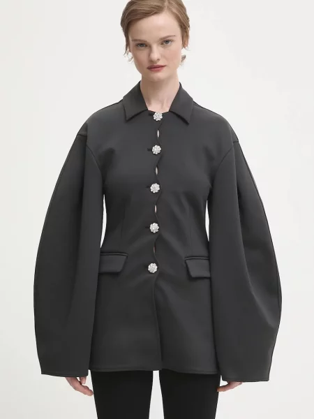 GANNI marynarka Scuba Neoprene jednorzędowa gładka szary