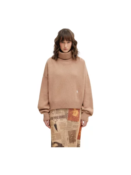 Lniany sweter z golfem Sporty And Rich brązowy