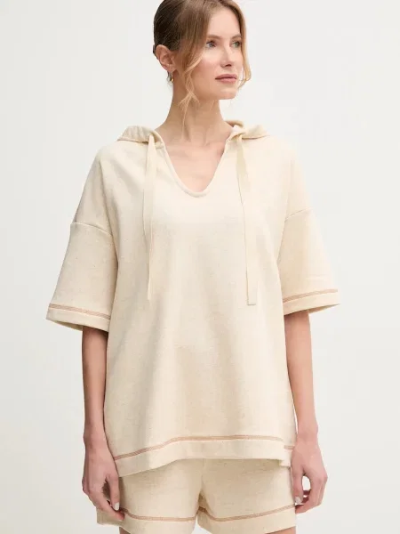 Mikina s příměsí lnu MM s kapucí béžová