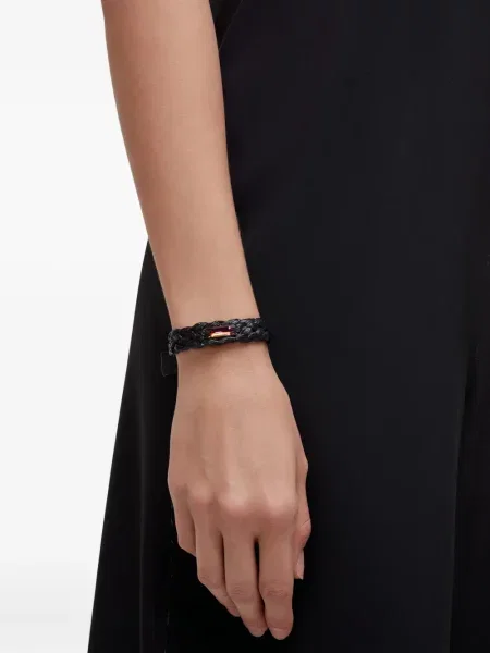 Кожена гривна Osklen с кристали плетена черно