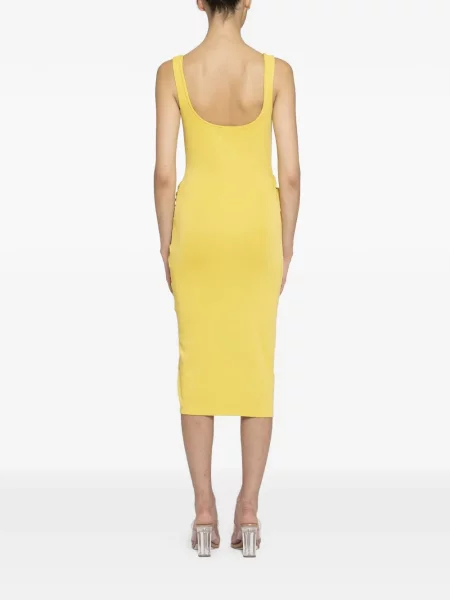 Rochie Des Phemmes cu pene galben