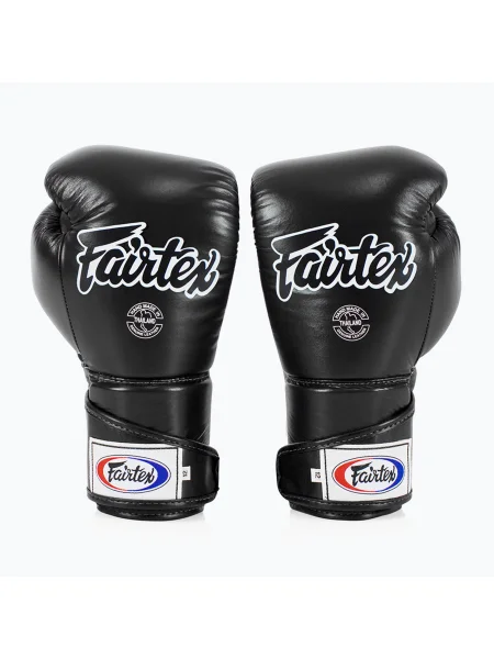 Fairtex Стилни ъглови боксови ръкавици за спаринг заключен палец черни