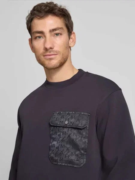 Bluza z okrągłym dekoltem i brustaszą Armani Exchange granatowa