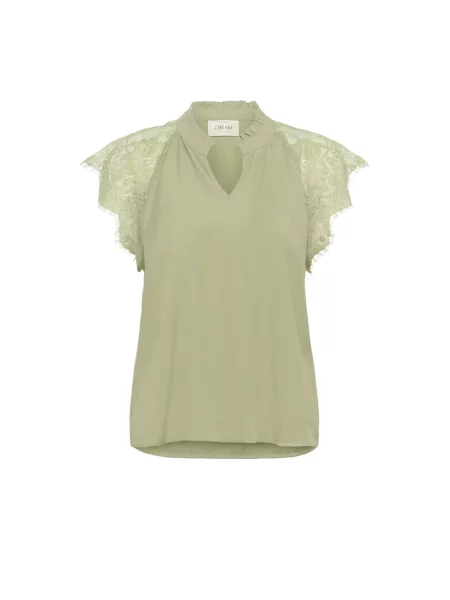 Bluzka Cream z koronkowym rękawem zielona