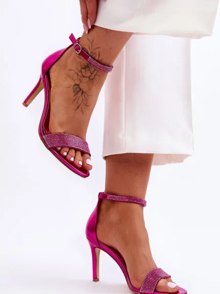 Sandály Boto na vysokém podpatku s kamínky červené