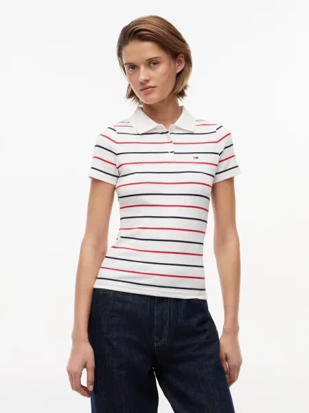 Tommy Jeans Marškinėliai tamsiai mėlyna / purpurinė balta