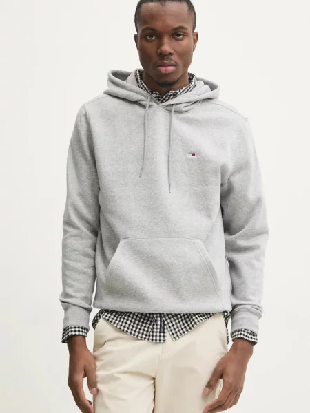Dukserica Tommy Jeans za muškarce s kapuljačom bez uzorka siva
