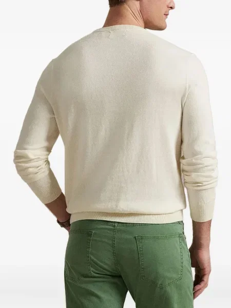 Tricou Polo Ralph Lauren cu decolteu rotund de mătase cu dungi alb