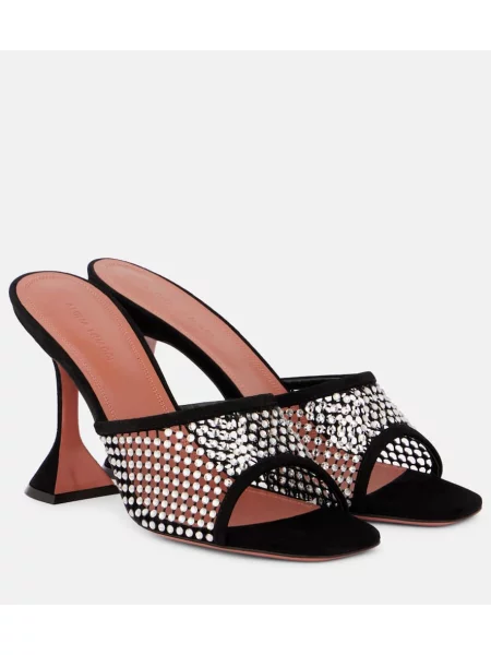 Papuci tip mules Amina Muaddi din piele de căprioară negru