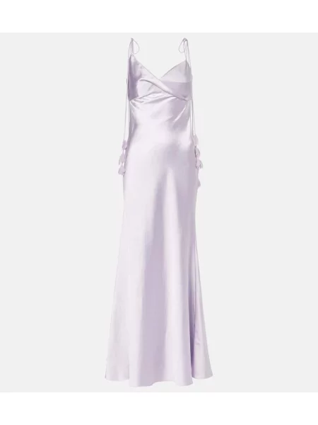 Rochie maxi Self-portrait din satin cu model floral de costum violet