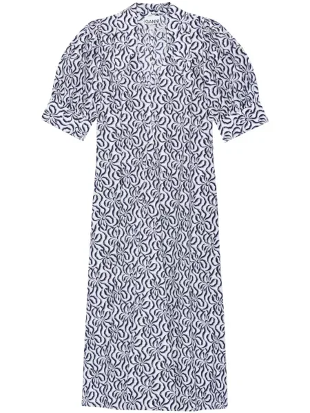 Rochie midi Ganni cu imagine albastru