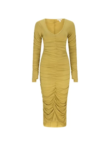 Rochie midi Liz Skorsis cu volane galben
