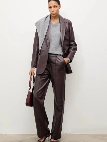 Шкіряний піджак Answear.LAB однобортний однотонний бордовий