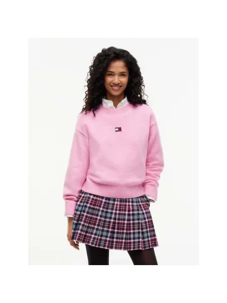 Pufos geacă de blugi Tommy Jeans roz