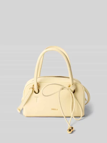 Torba na ramię z prawdziwej skóry z detal z logo model Poppy' Furla