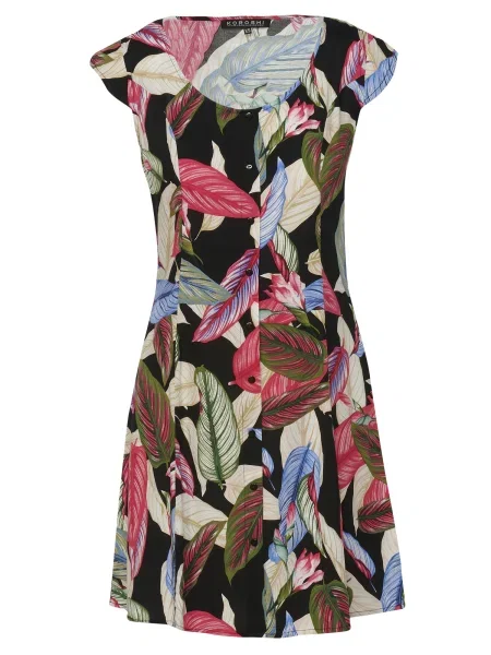 KOROSHI Obleka bež / zelena / roza črna