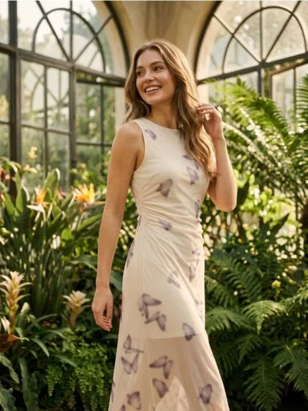 Облягаюча сукня міді з розрізом різнобарвний