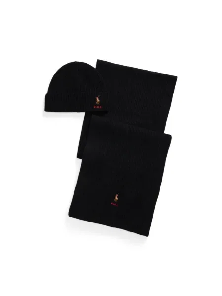 Sál és sapka szett Polo Ralph Lauren fekete