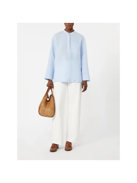 Lniana bluzka Max Mara niebieska