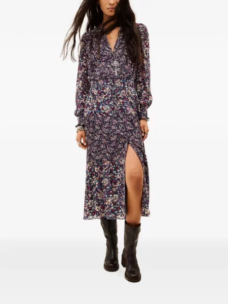 Rochie midi Ba&sh cu model floral cu imagine albastru