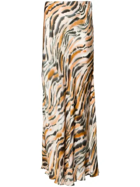 Fusta maxi Twinset din satin cu imagine maro