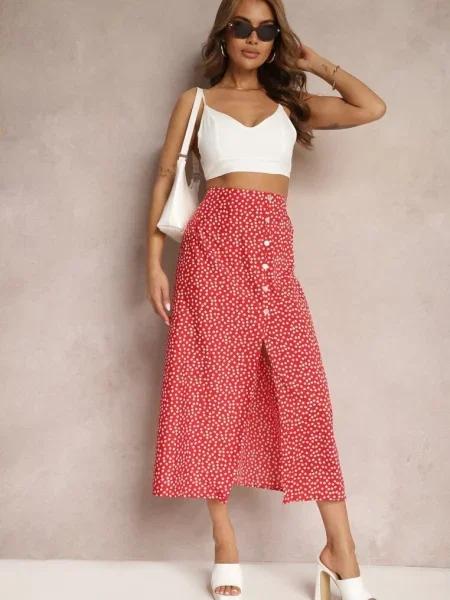 Casualowa Spódnica Ozdobiona i Wycięciem Fiada czerwona