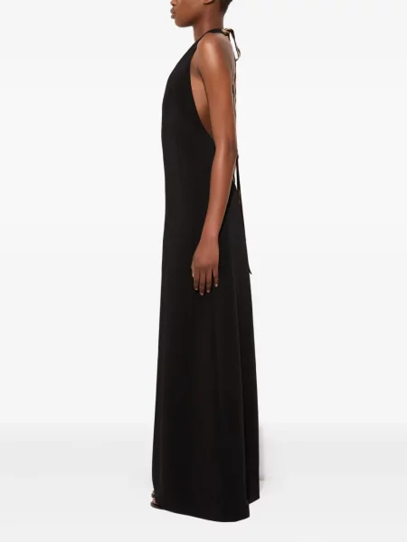 Rochie maxi Pucci cu decolteu în V cu crăpătură lungă negru