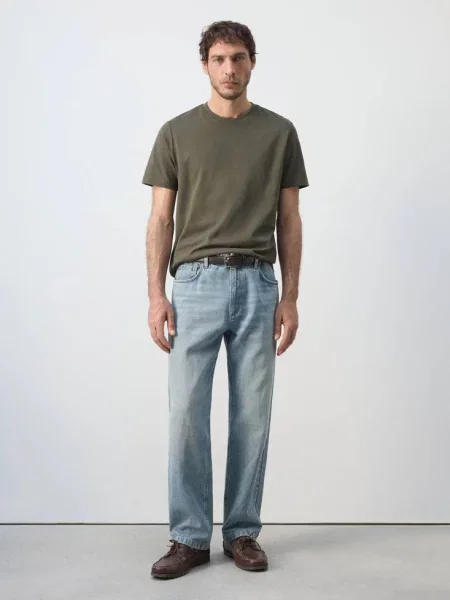 Koszulka slim fit ciemnozielony Mężczyzna S MANGO MAN
