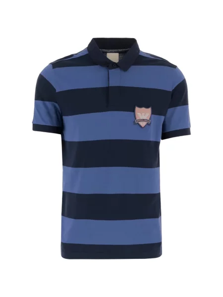 Tricou polo Emporio Armani cu dungi cu autograf albastru