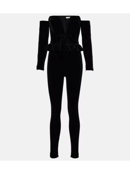 Aksamitny kombinezon Alessandra Rich z kokardką czarny