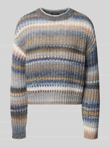 Sweter z dzianiny o kroju relaxed fit z mieszanki wełny z wzór w paski Oui