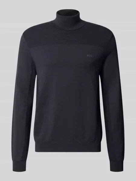 Sweter z golfem w kroju regular fit z mieszanki wełny Boss Green granatowy