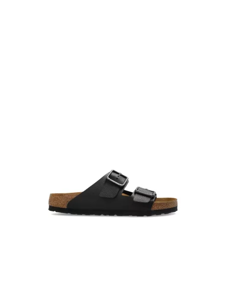 Klapki Birkenstock skórzane na sprzączkę czarne