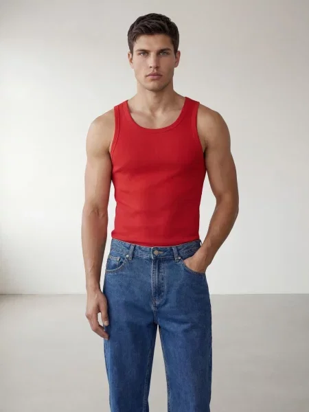 ARMIE Tričko The Peter Muscle-Fit Ribbed Tanktop Red' červená