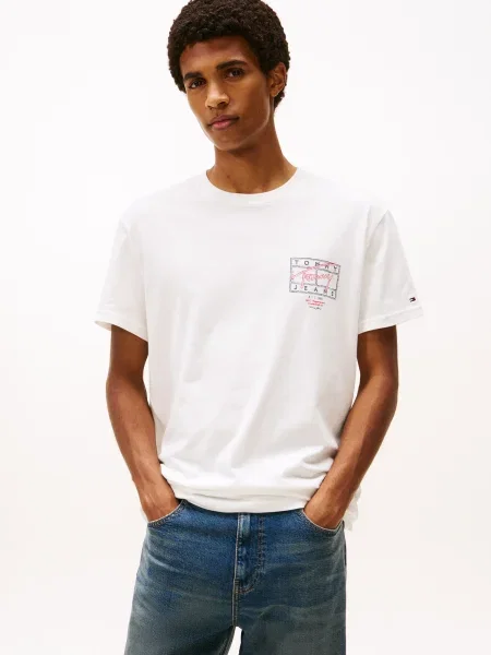 Tommy Jeans Tricou bleumarin / roșu alb