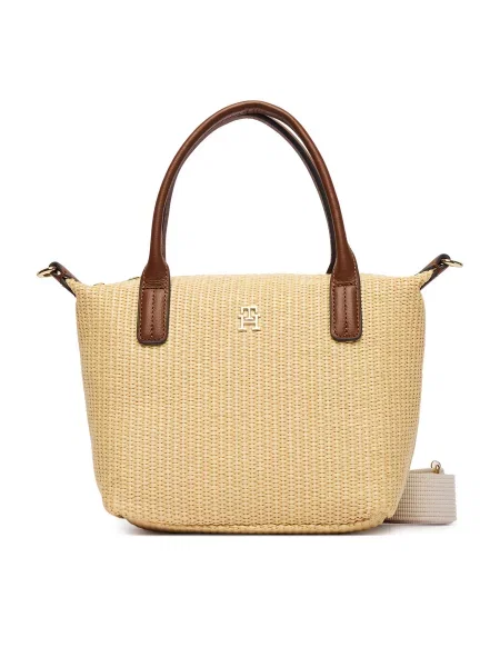 Ročna torba Tommy Hilfiger Popette Mini Tote Raffia Bež bela