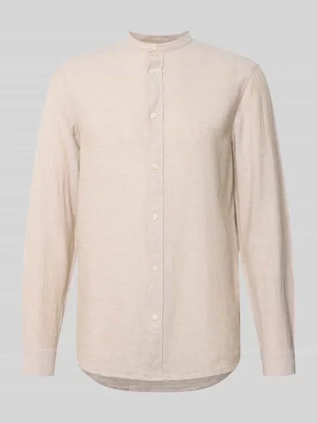 Koszula lniana o kroju slim fit ze stójką model ‘CAIDEN’ Only & Sons beżowa