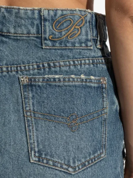 Fustă din denim Blumarine zdrențuiți cu crăpătură albastru