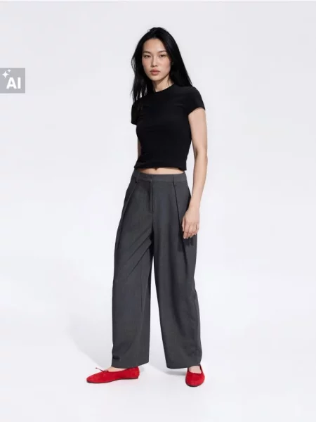 Reserved Pantaloni cu pliuri gri-închis gri