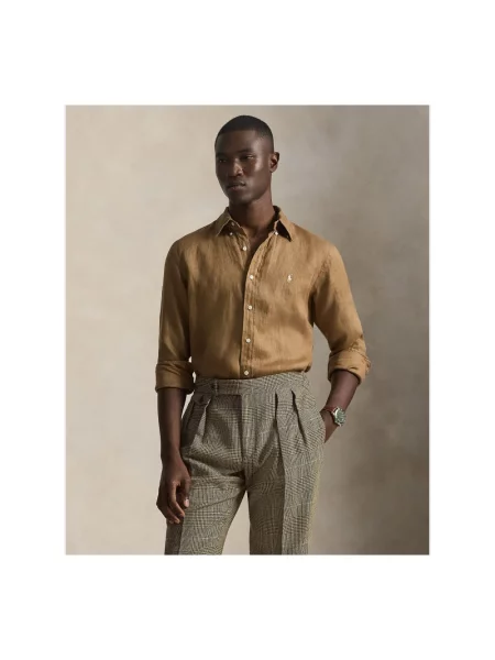 Lniana koszula Polo Ralph Lauren brązowa