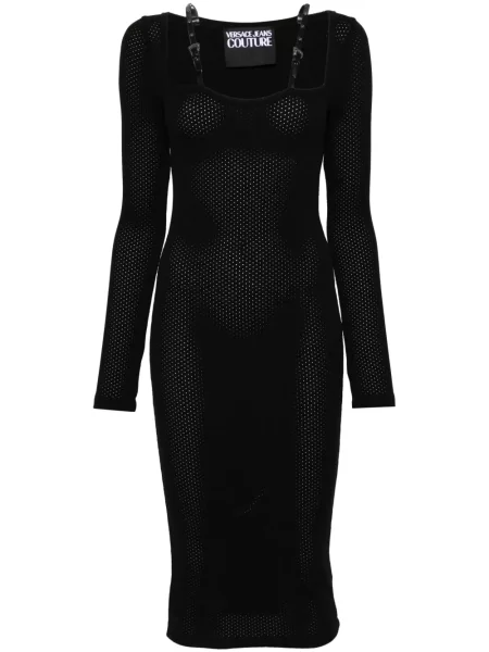 Rochie din denim Versace Jeans Couture tricotate până la genunchi de costum negru