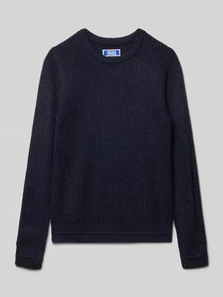 Sweter o kroju relaxed fit z efektem dzianiny model ‘Kaito’ Jack & Jones granatowy
