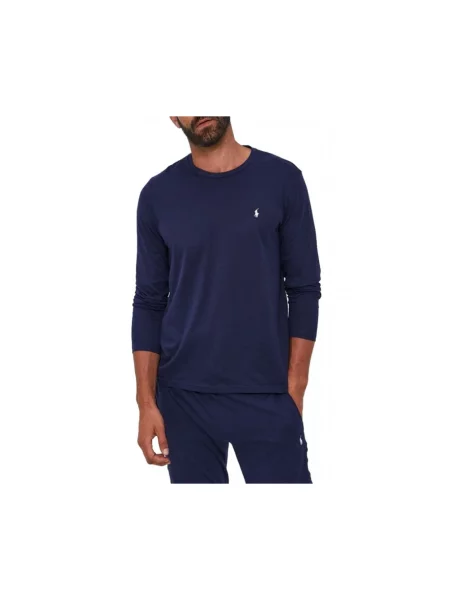 Bluzka z długim rękawem z bawełny z wyhaftowanym logo Polo Ralph Lauren niebieska