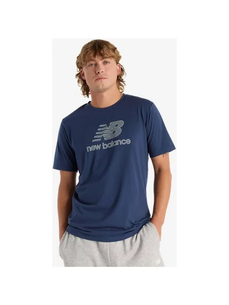 Koszulka New Balance Heathertech Logo krótki rękaw granatowy M niebieska