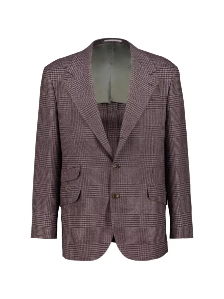 Sacou Brunello Cucinelli de lână în carouri maro
