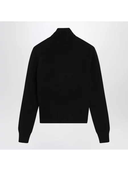 Sweter z golfem Ami Paris wełniany z logo czarny