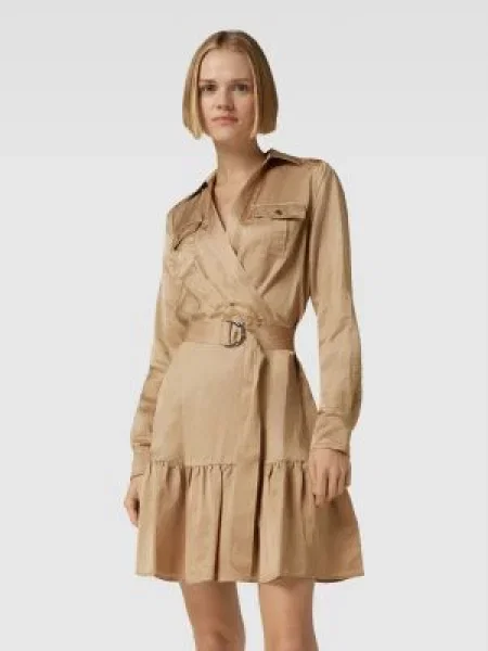 Sukienka koszulowa w kopertowym stylu o długości do kolan z mieszanki i lnu Lauren Ralph Lauren
