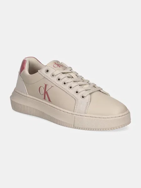 Кожени маратонки Calvin Klein Jeans CHUNKY CUPSOLE LTH MG LTH бежово