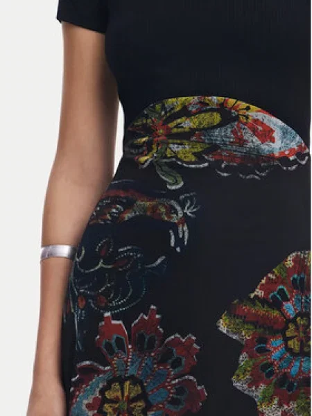 Obleka Desigual s paisley potiskom z mrežo črna