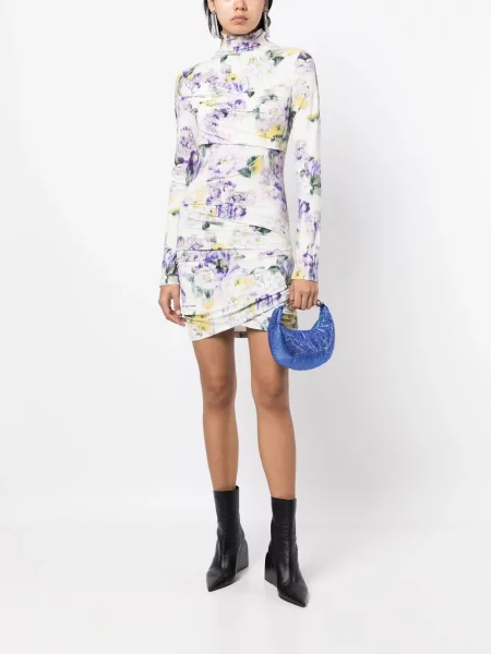Gėlėtas raštuotas drapiruotas suknele Off-white balta
